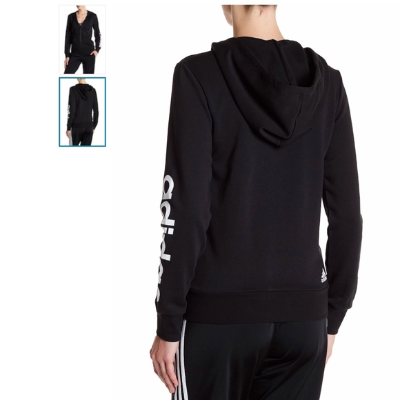 Adidas Black and White Vintage Logo Zip Hoodie - Picture 3 of 5